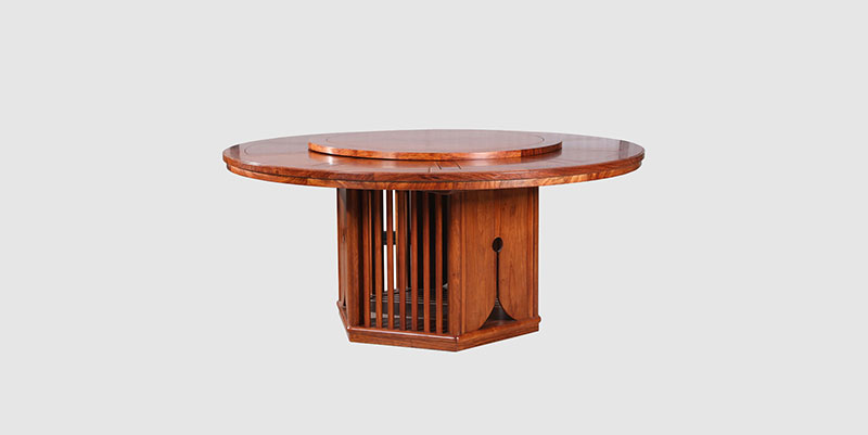 和静中式餐厅装修天地圆台餐桌红木家具效果图